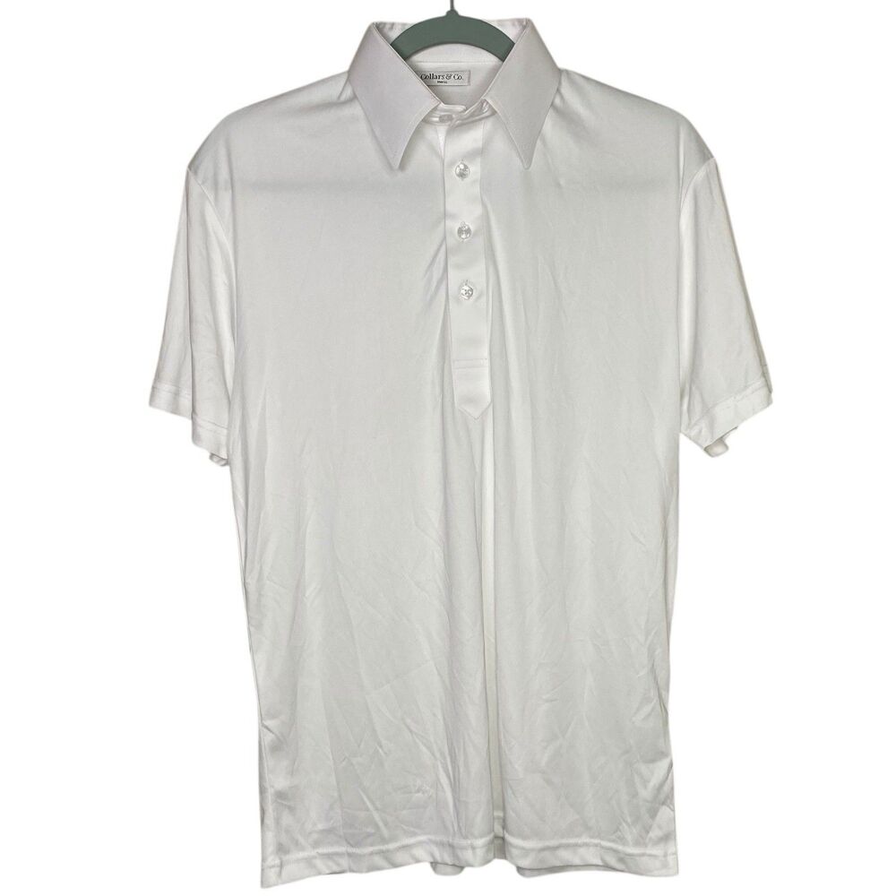 Collars & Co Polo Shirt Mens Small White Point Dress Collar Office Golf Stretch